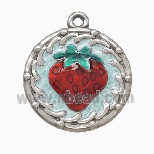Raw Stainless Steel Strawberry Pendant Red Painted