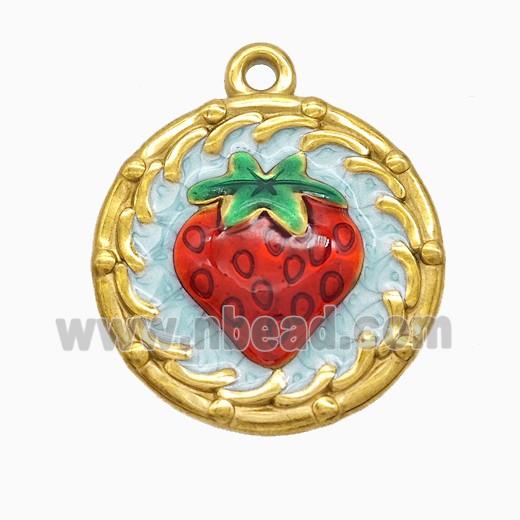 Stainless Steel Strawberry Pendant Red Painted Gold Plated