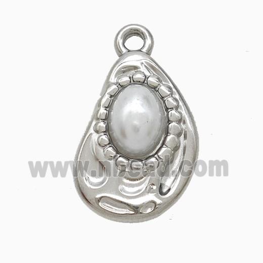 Raw Stainless Steel Teardrop Pendant Pave Resin