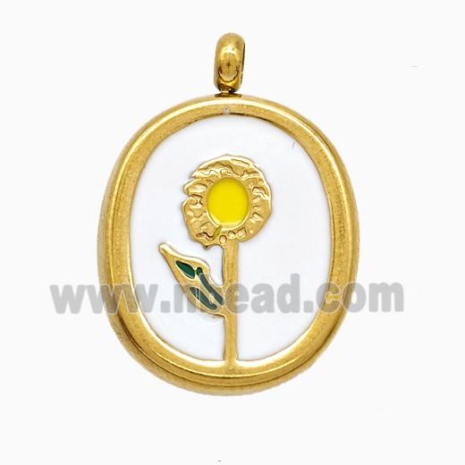 Stainless Steel Flower Pendant Enamel Gold Plated