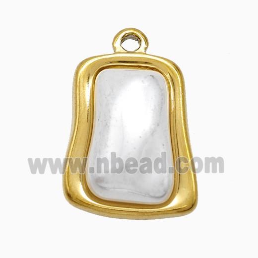 Stainless Steel Rectangle Pendant Pave Pearlized Resin Gold Plated