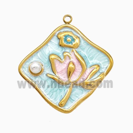 Stainless Steel Flower Pendant Painted Gold Plated