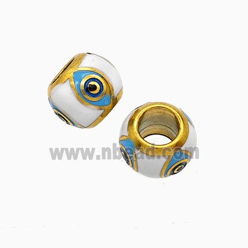 Stainless Steel Round Beads White Enamel Large Hole Eye Gold Plated