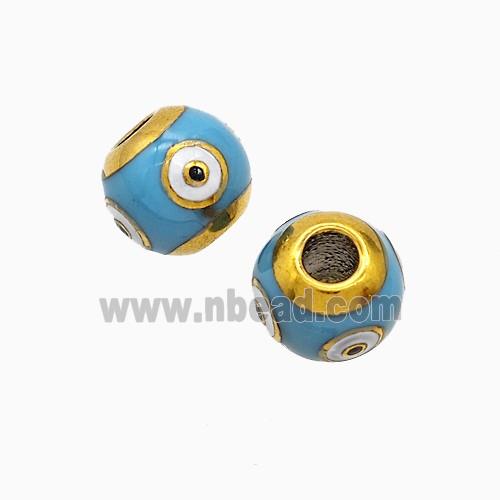 Stainless Steel Round Beads Blue Enamel Large Hole Gold Plated