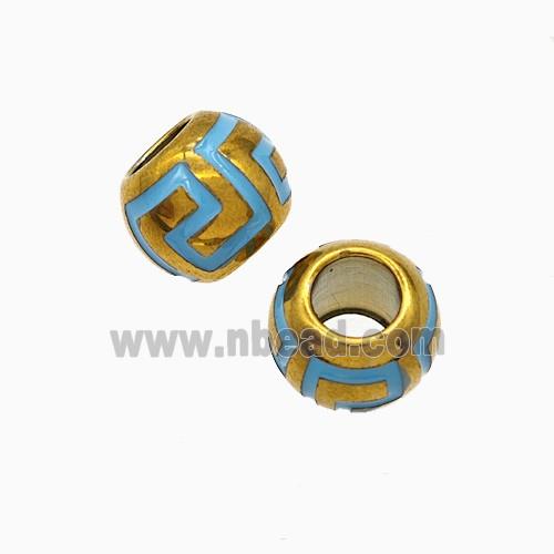 Stainless Steel Round Beads Blue Enamel Large Hole Gold Plated