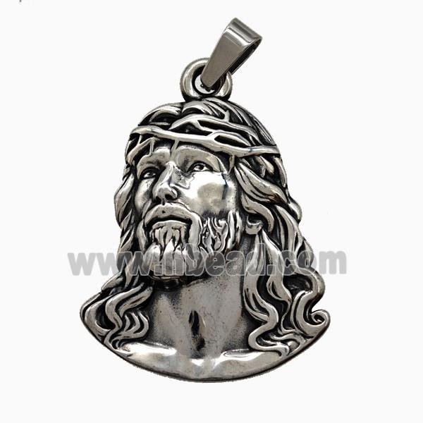 Raw Vintage 304 Stainless Steel Jesus Pendant Antique Silver