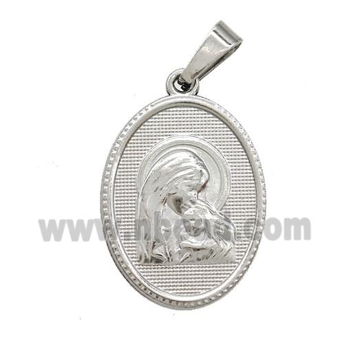Raw Stainless Steel Virgin Mary Pendant
