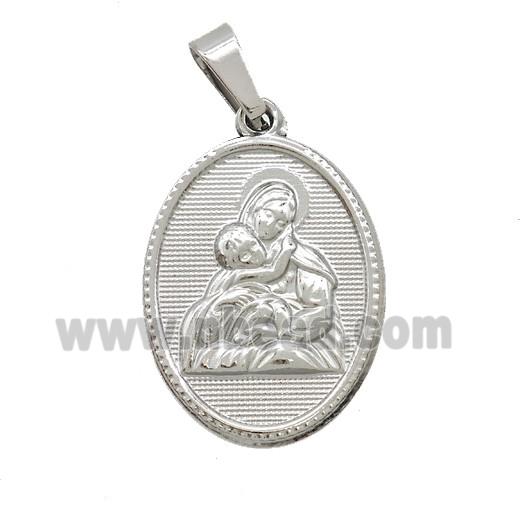 Raw Stainless Steel Virgin Mary Pendant