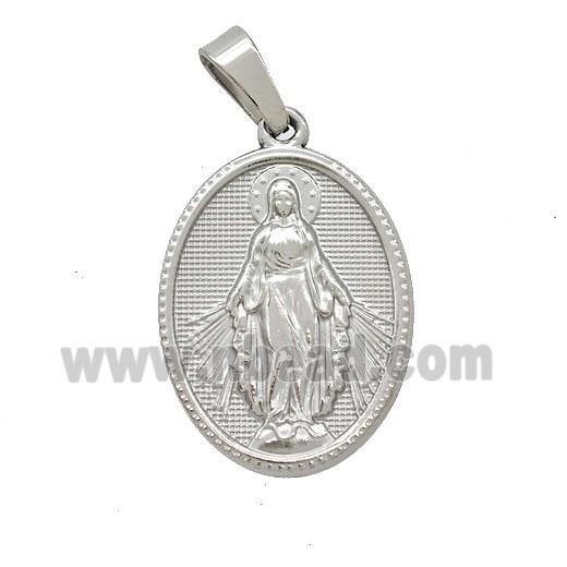 Raw Stainless Steel Virgin Mary Medal Pendant