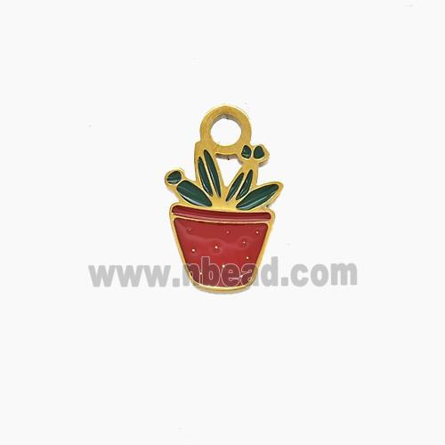 Enamel Stainless Steel Pendant, Gold Plated