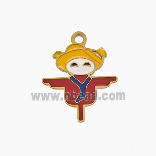 Enamel Stainless Steel Pendant, Gold Plated