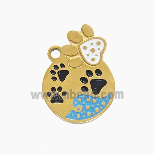Enamel Stainless Steel Pendant, Gold Plated
