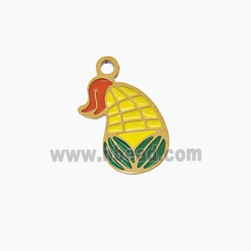 Enamel Stainless Steel Pendant, Gold Plated