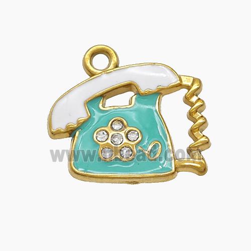 Stainless Steel Telphone Charms Pendant Enamel Gold Plated