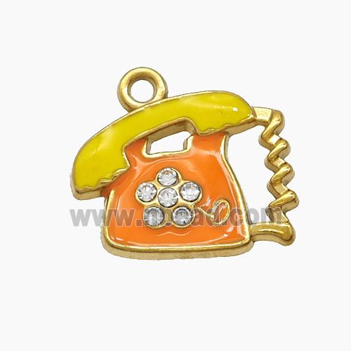 Stainless Steel Telphone Charms Pendant Enamel Gold Plated