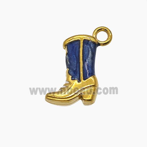 Cowboy Boots Charms Stainless Steel Shoes Pendant Blue Painted Gold Plated