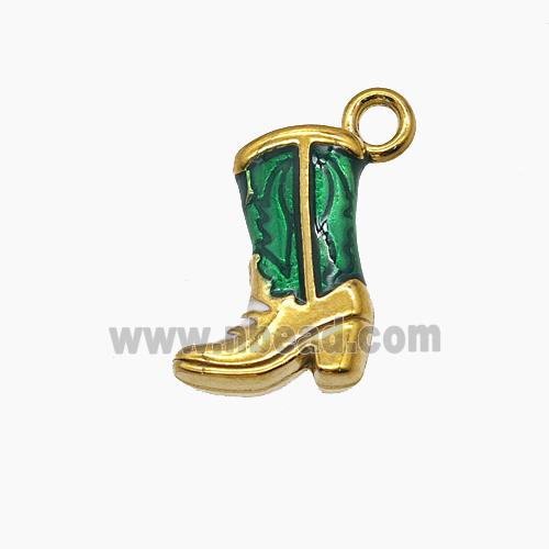 Cowboy Boots Charms Stainless Steel Shoes Pendant Green Painted Gold Plated