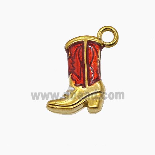 Cowboy Boots Charms Stainless Steel Shoes Pendant Red Painted Gold Plated