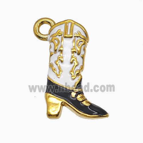 Cowboy Boots Charms Stainless Steel Shoes Pendant White Enamel Gold Plated
