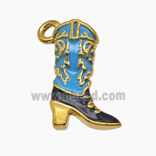 Cowboy Boots Charms Stainless Steel Shoes Pendant Blue Enamel Gold Plated