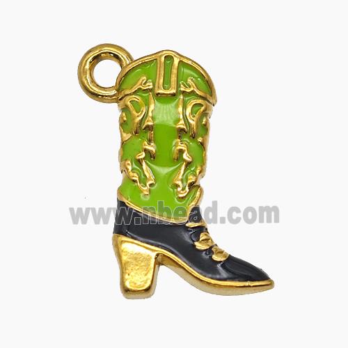Cowboy Boots Charms Stainless Steel Shoes Pendant Green Enamel Gold Plated