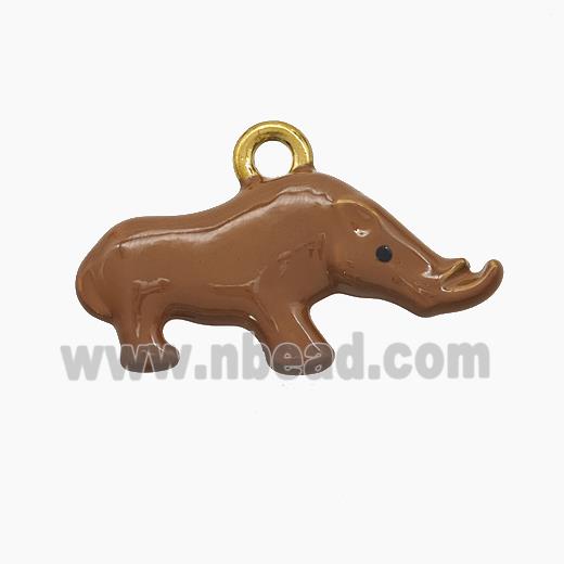 Stainless Steel Rhino Pendant Chocolate Enamel Gold Plated