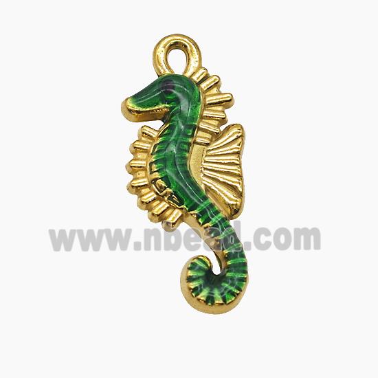 Stainless Steel Starfish Pendant Green Painted Gold Plated