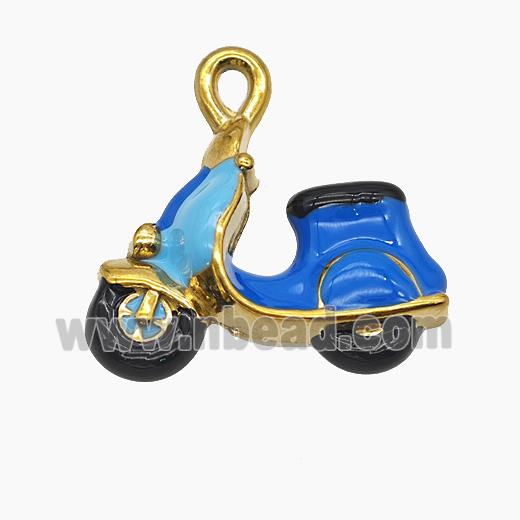 Motorcycle Charms Copper Pendant Blue Enamel Gold Plated