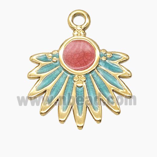 Enamel Stainless Steel Pendant, Gold plated