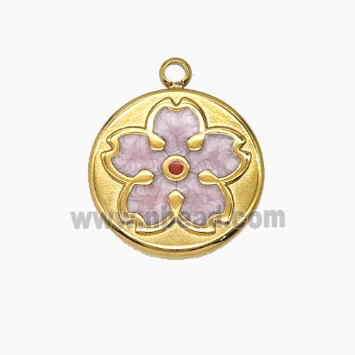 Enamel Stainless Steel Pendant, Gold plated