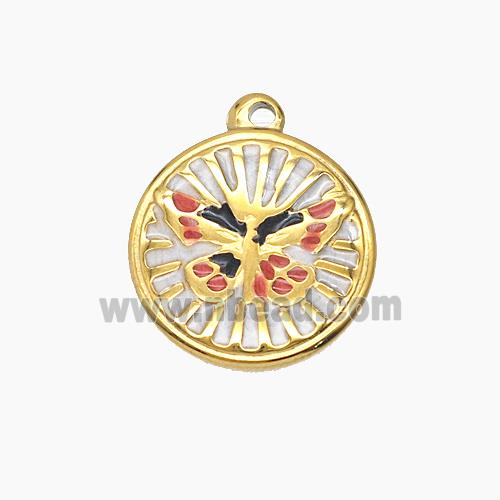 Enamel Stainless Steel Pendant, Gold plated