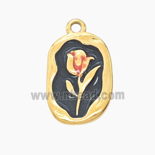 Enamel Stainless Steel Pendant, Gold plated