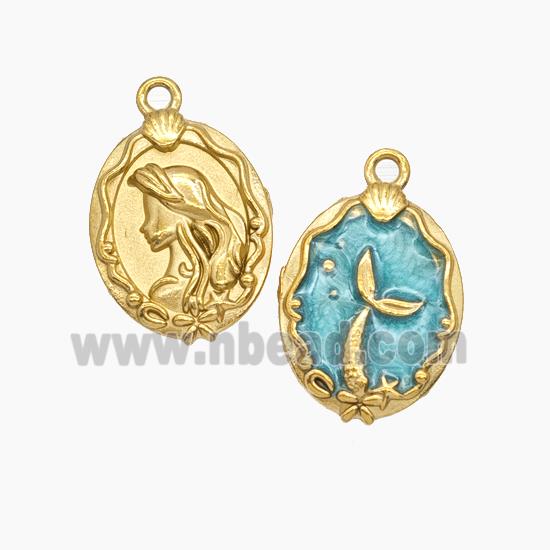 Enamel Stainless Steel Pendant, Gold plated
