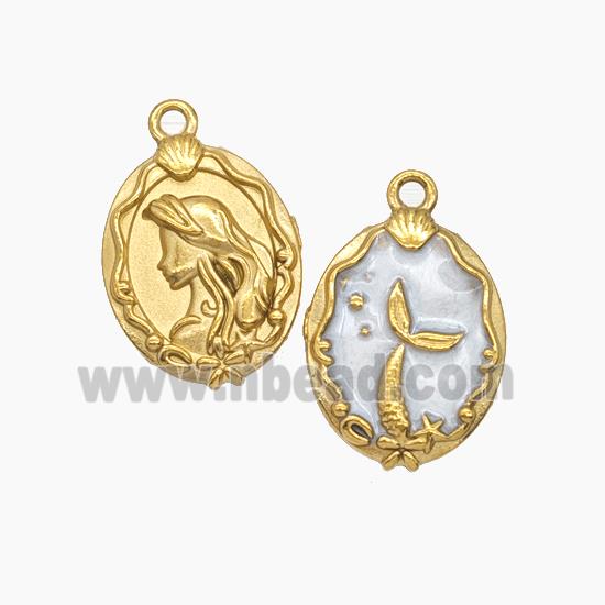 Enamel Stainless Steel Pendant, Gold plated