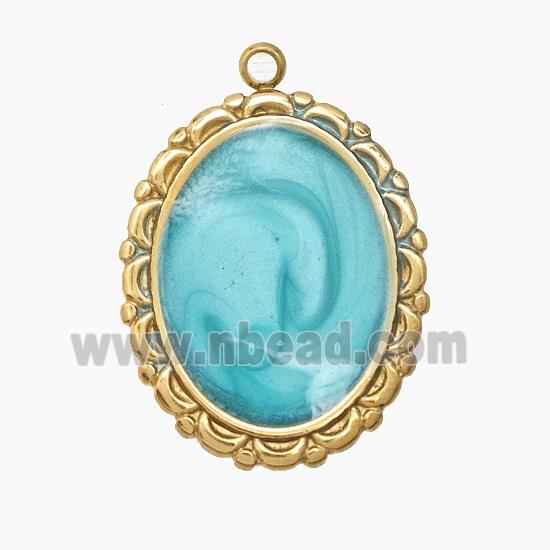 Enamel Stainless Steel Pendant, Gold plated