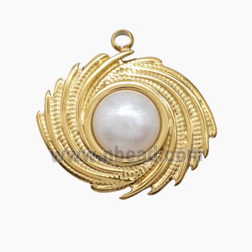 Enamel Stainless Steel Pendant, Gold plated