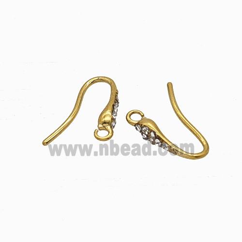 Stainless Steel Hook Earrings Pave Rhinestone Gold Plated
