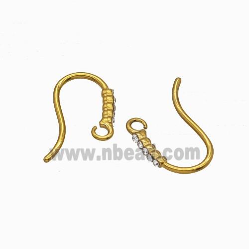 Stainless Steel Hook Earrings Pave Rhinestone Gold Plated