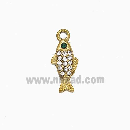 Stainless Steel Fish Pendant Pave Rhinestone Gold Plated