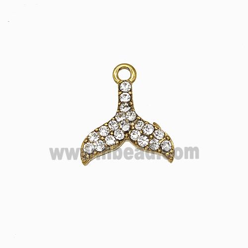 Stainless Steel Mermaid-Tail Pendant Pave Rhinestone Gold Plated