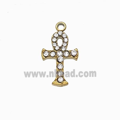 Stainless Steel Cross Pendant Pave Rhinestone Gold Plated