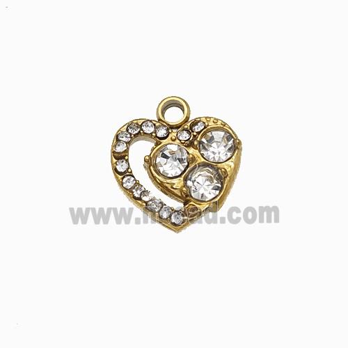 Stainless Steel Heart Pendant Pave Rhinestone Gold Plated