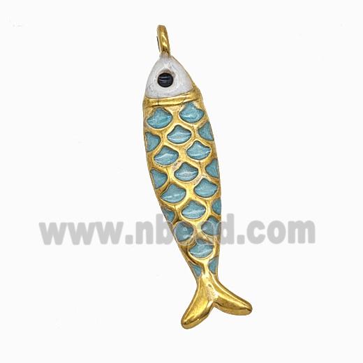 Stainless Steel Fish Pendant Green Painted Gold Plated
