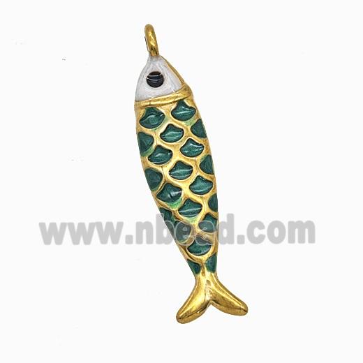 Stainless Steel Fish Pendant Green Painted Gold Plated
