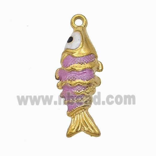 Stainless Steel Fish Pendant Pink Painted Gold Plated