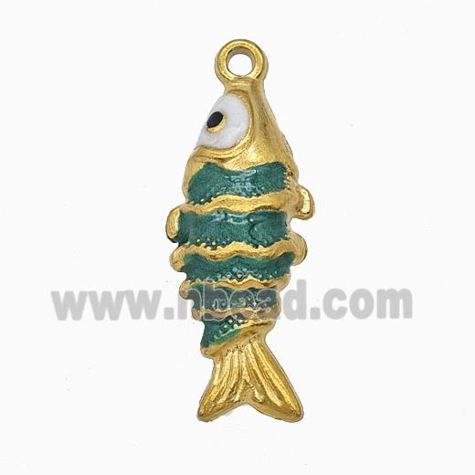 Stainless Steel Fish Pendant Green Painted Gold Plated