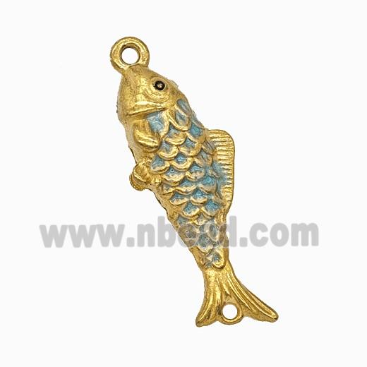Stainless Steel Fish Pendant Teal Painted Gold Plated