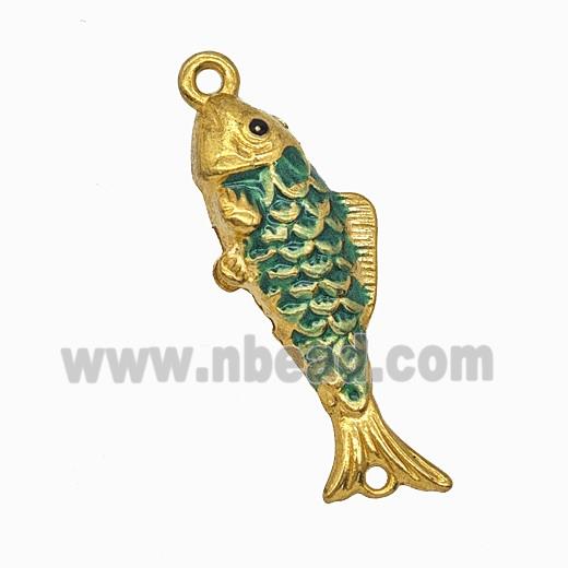 Stainless Steel Fish Pendant Green Painted Gold Plated