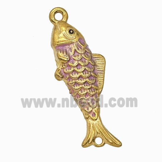 Stainless Steel Fish Pendant Pink Painted Gold Plated