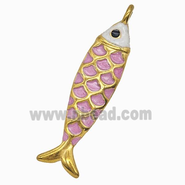 Stainless Steel Fish Pendant Pink Painted Gold Plated